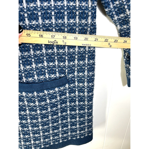 Talbots Pure Merino Wool V Neck Cardigan Sweater Size XLP Textured Plaid Blue - Picture 4 of 13